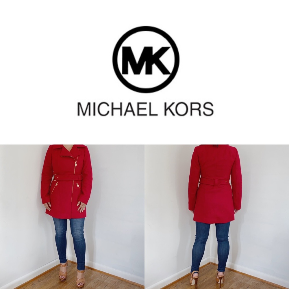 Michael Kors Red Asymmetrical Belted Coat
